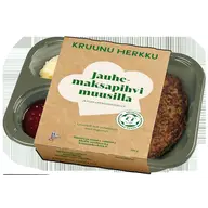 Kruunu Herkku Jauhemaksapihvi muusilla ja puolukkasurvoksella 350g